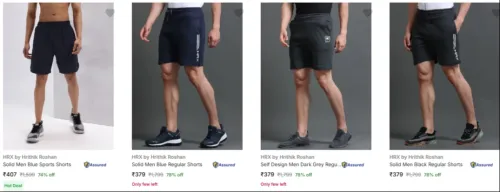 Image of Hrx By Hrithik Roshan Men's Shorts upto 78% Discount