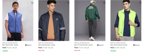Image of HRX by Hrithik Roshan Men's Jackets at minimum 70% Discount