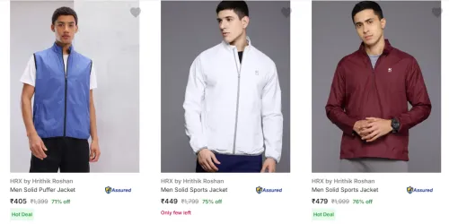 Image of HRX by Hrithik Roshan Men's Jackets at minimum 71% Discount