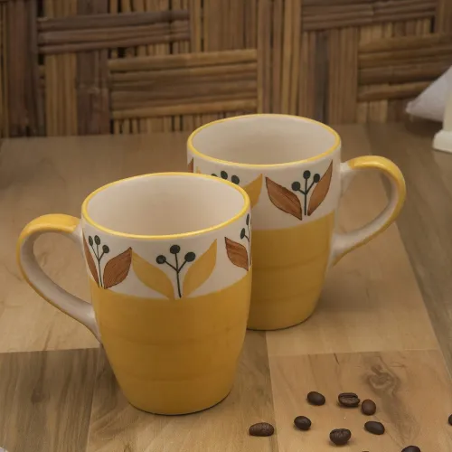 Image of HS HINDUSTANI SAUDAGAR Mustard Bloom Coffee Mug Set of 2(275 ML Each) Microwave Safe Coffee Mugs Ceramic Milk Mug Cerami