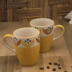 HS HINDUSTANI SAUDAGAR Mustard Bloom Coffee Mug Set of 2(275 ML Each) Microwave Safe Coffee Mugs Ceramic Milk Mug Ceramic Tea Mug Set Handmade Cup Best for Gift.