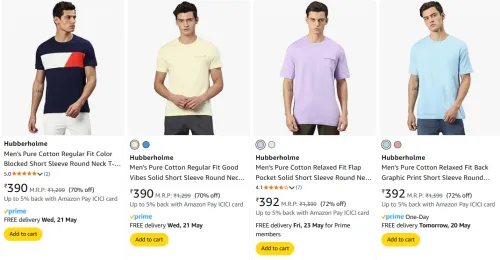 Image of Hubberholme Men's T-shirts at minimum 70% Discount