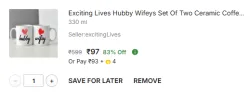 Hubby Wifeys Set Of Two Ceramic Coffee Mug  (330 ml)