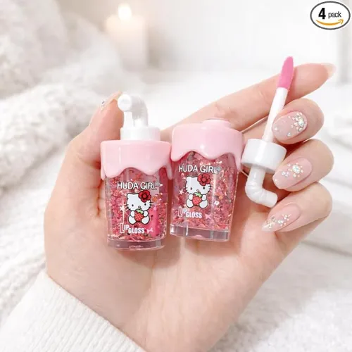 Image of HUDA GIRL Mini Sipper Juice Bottle Lip Gloss Set - Pink Sparkle, Waterproof Long Lasting Lipgloss for Girls, Lip Gloss C
