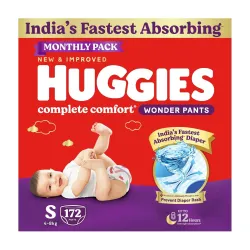 Huggies Complete Comfort Baby Diapers Small Size S (86 Count, Pack of 2)