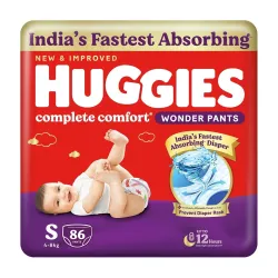 Huggies Complete Comfort Wonder Pants Small Size (S), 86 Count Ideal for 4 to 8 Kgs