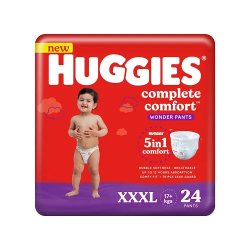 Image of Huggies Complete Comfort Wonder Pants Triple Extra Large (XXXL) Size (17 Kgs+) Baby Diaper Pants, 24 count|