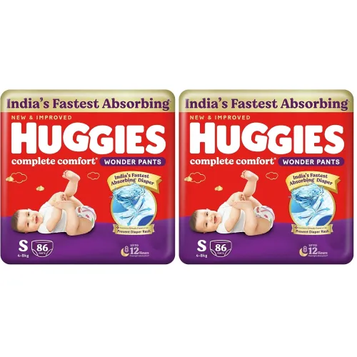 Image of Huggies Complete Comfort Wonder Pants | Pant Style Baby Diapers Small Size (S), 86 Count | India's Fastest Absorbing Dia