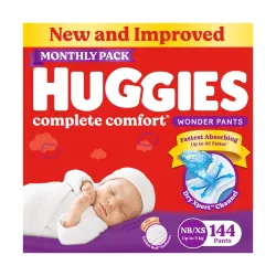 Huggies Complete Comfort Wonder Pants Newborn Size Diapers 90 Count
