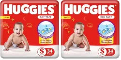 Huggies Dry Tape | Adjustable Tape Style Baby Diapers, Small (S) Size (4-8 Kgs), Pack of 68 | Up To 2X Faster Absorption, Up To 12 Hours Overnight Absorption
