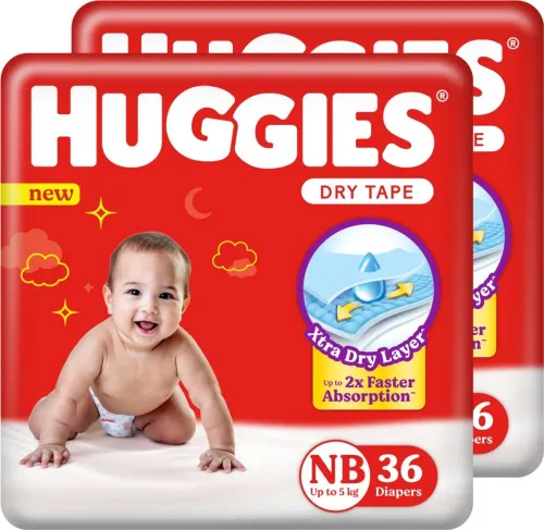 Image of Huggies Dry Tape Diapers New Born (72 pcs) | 12 Hr Leak Protectio
