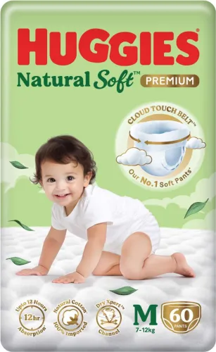 Image of Huggies Natural Cloud Soft Premium Pant Diapers - M (60 Pieces)