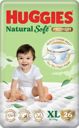 Image of Huggies Natural Soft Premium XL Baby Diapers 26 Pieces