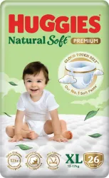 Huggies Natural Soft Premium XL Baby Diapers 26 Pieces