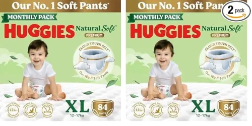 Image of Huggies Natural Soft Premium Baby Diaper Pants, Our No.1 Soft Pants, Extra Large (XL) Size (12-17 Kgs), Monthly Pack of 