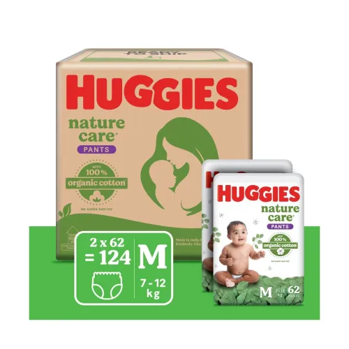 Image of Huggies Nature Care Pants Medium Size (7-12 Kg,62 count Pack of 2) 