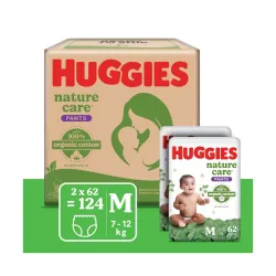 Huggies Nature Care Pants Medium Size (7-12 Kg,62 count Pack of 2) 