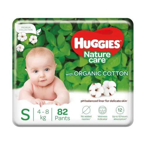 Image of Huggies Nature Care Pants, Small Size (4-8 Kg) Premium Baby Diaper Pants, Monthly Pack 164 Count, Made with 100% Organic