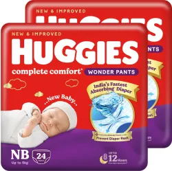 Huggies Complete Comfort Wonder Pants, Indias Fastest Absorbing Diaper | - New Born (48 Pieces)