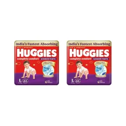 Huggies Pant Style Baby Diapers, L Size, 64 Count * Pack of 2