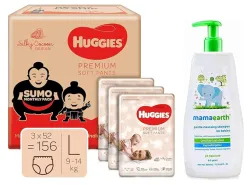 Huggies Premium Soft Pants (L, 156 Count) + Mamaearth Baby Shampoo 400ml