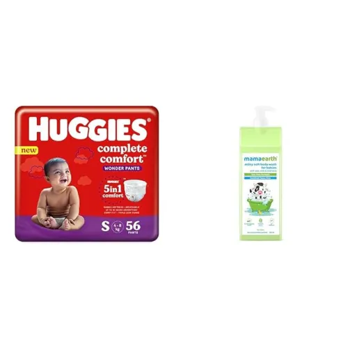 Image of Huggies Wonder Pants Small 56pcs + Mamaearth Milky Soft Body Wash 400ml