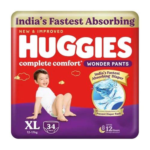 Image of Huggies Complete Comfort Wonder Pants | Pant Style Baby Diapers Extra Large Size (XL), 34 Count | India's Fastest Absorb