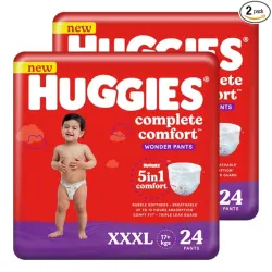 Huggies Complete Comfort Wonder Pants Triple Extra Large (XXXL) Size (17 Kgs+) Baby Diaper Pants, 24 count|5 benefits in