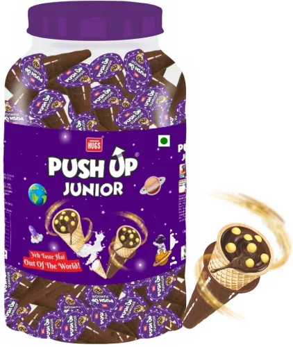 Image of HUGS Push up the cone Junior Chocolate Wafer Cones | Chocolate Snacks (125 pcs) Wafers (345 g)