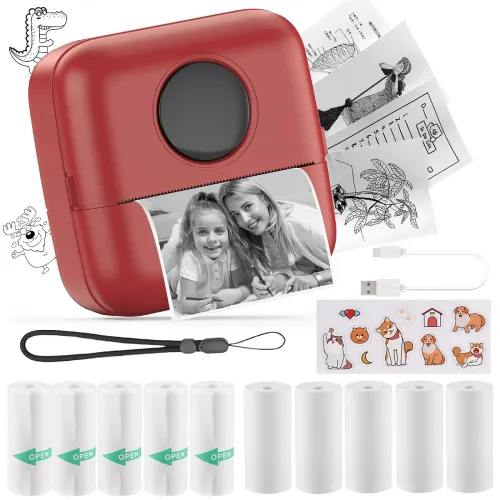 Image of HuiJuKeJi Mini Printer, Pocket Printer, Mini Photo Printer for Smartphone, Sticker Printer, Thermal Photo Printer for Jo