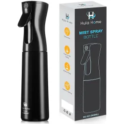 Hula Home Continuous Spray Bottle (10.1oz/300ml) Empty f falkiya Fine Plastic Water Mist Sprayer – For Hairstyling, Cleaning, Salons, Plants, Essential Oil Scents & More (Black)