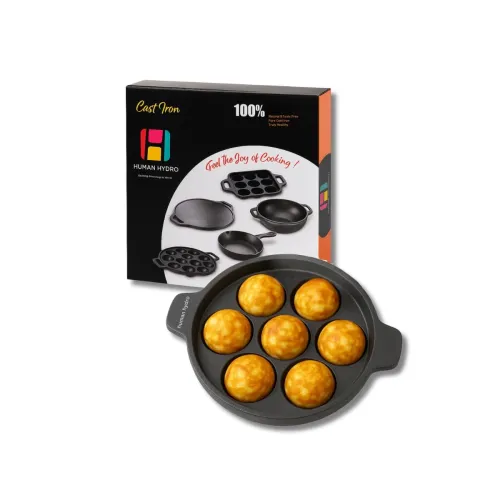 Image of Human Hydro Pre-Seasoned Cast Iron Paniyaram Pan (7-Pit) | Naturally Nonstick, Induction & Gas Compatible | Heavy-Duty C