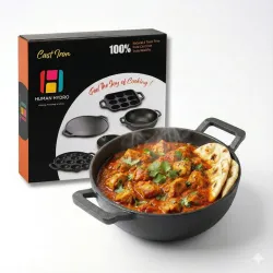 Human Hydro 23cm Pre-Seasoned Cast Iron Kadai, 2.2L, Induction Friendly