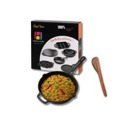 Human Hydro Pre-Seasoned Cast Iron Fry Pan (24CM) with Wooden Spatula | Naturally Nonstick, Induction & Gas Compatible | Heavy-Duty Skillet for Frying, Searing, Omelets & Stir-Frying
