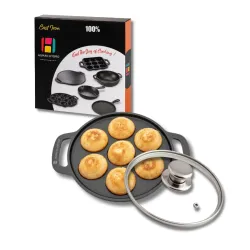 Human Hydro Pre-Seasoned Cast Iron Paniyaram Pan with Lid 7-Pit