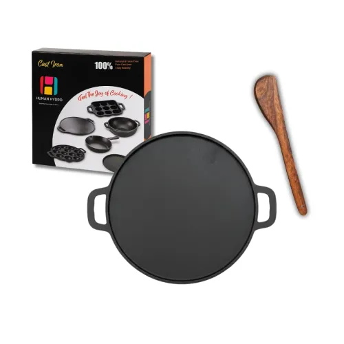 Image of Human Hydro Pre-Seasoned Feather-Light Cast Iron Tawa for Dosa /Chilla /Omelette with Wooden Spatula | 29cm /11.41 inch,