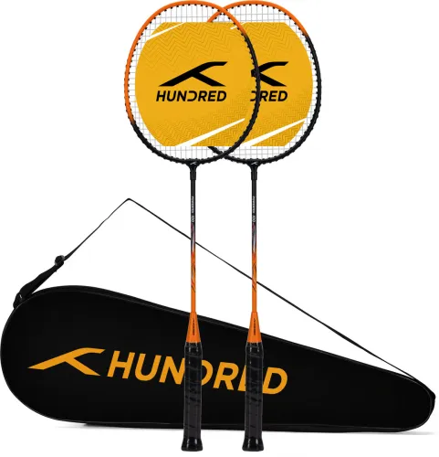 Image of Hundred POWERTEK 100 Black Orange Badminton Racquet Pack 2