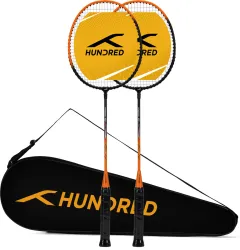 Hundred POWERTEK 100 (2PCS IN 1) Black, Orange Strung Badminton Racquet (Pack of: 2, 115 g)