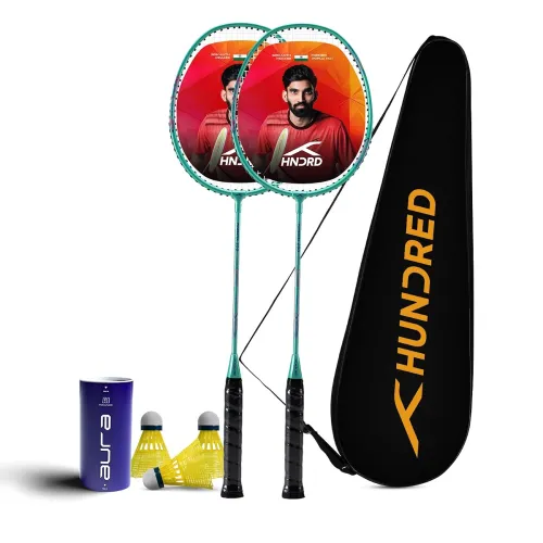 Image of Hundred Powertek 200 Aluminium Badminton Racket Combo