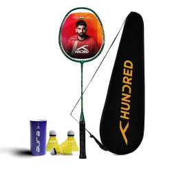 Hundred Powertek 200 Aluminium Badminton Racket Combo, 1 Strung Racket with Full Cover & 3 Aura Nylon Shuttlecocks, Lightweight Shuttle Bats for Match Play
