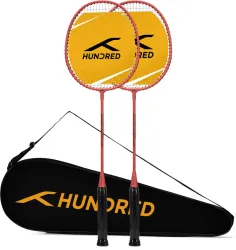 Hundred POWERTEK STAR Yellow Strung Badminton Racquet (Pack of: 2, 78 g)
