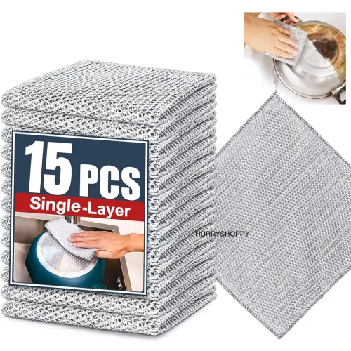 Image of HURRYSHOPPY Dish Wash Scrubber Wire Dishwashing Cloth Non Scratch Steel Wire (15, Single Layer)