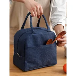 HYLOL Insulated Travel Lunch/Tiffin/Storage Bag for Office, College & School (Blue) (Cotton) 6 Liters