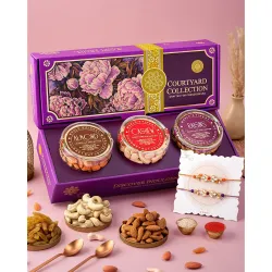 HyperFoods® Rakhi Hamper for Brother Rakhi for Brother and Bhabhi with RawFruit Courtyard Collection Pack of 3 Dry Fruit