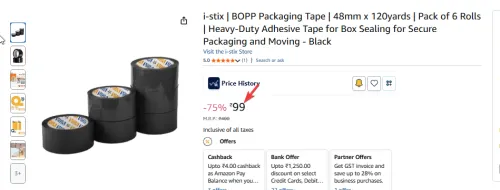 Image of i-stix BOPP Packaging Tape Pack of 6 Rolls