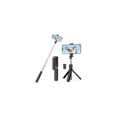 Image of i19, Selfie Stick with Tripod Stand, Black, Compatible with Mobile Phone and iPhone, Samsung, Bluetooth Extendable, 360 