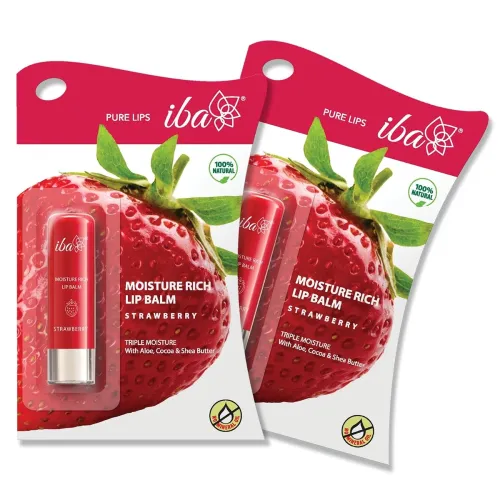 Image of Iba Pure Lips Moisture Rich Lip Balm - Strawberry, 4.5 g Pack of 2