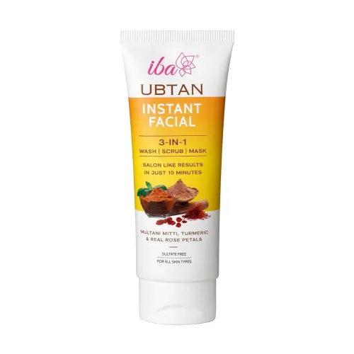 Image of Iba Ubtan Instant Facial 3 IN 1 Wash, Scrub & Mask, 100g For All Skin Type with Multani Mitti, Turmeric & Real Rose Peta