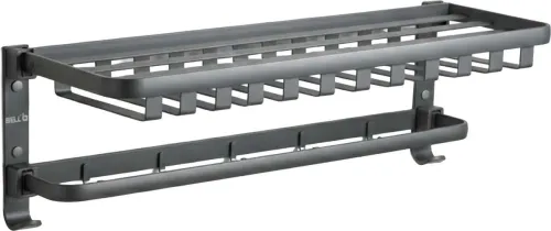 Image of iBELL IBL 66-GS Folding Towel Rack | Matte Black Wall Mount Holder