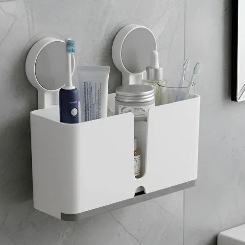 Image of IBELL Plastic Self Adhesive Sticker Wall Mounted Toothbrush Holder
